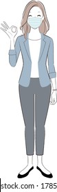 young businesswoman wearing a mask showing ok sign