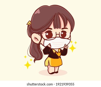 Young businesswoman wearing masks cartoon illustration