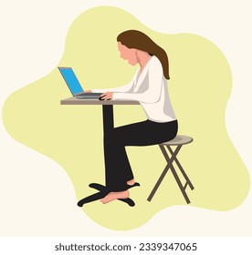 a young businesswoman working with a laptop vector
