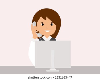 Young businesswoman,Telephone and personal computer.