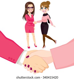 Young businesswomen people shaking hands on a successful agreement