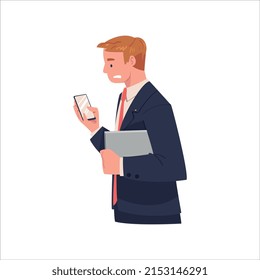 Young Busy Man Office Worker in Stress Feeling Tired and Exhausted Vector Illustration