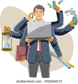 young busy multitasking businessman concept 