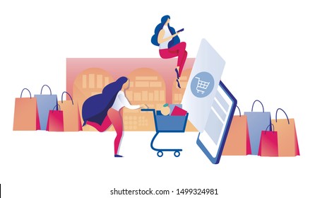 Young Busy Woman, Doing Super Speedy Shopping Online Using Pad, Rushing To Purchase Supplies Products In Local Supermarket, Not Wasting Time, Not Leaving Home, Just Waiting For Delivery