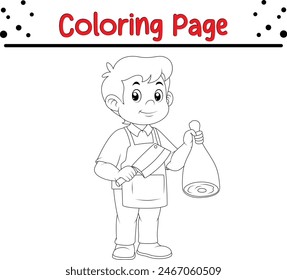 página de libro para colorear de la carnicería de carne de corte de carnicero joven para niños y adultos