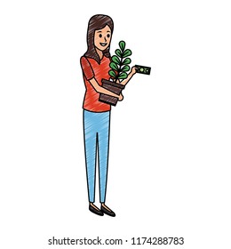 Young buying a plant pot scribble