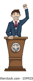 Young candidate giving a successful speech, vector illustration