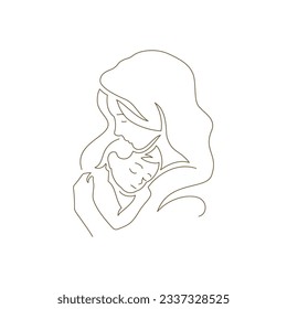 Young caring mom hugging little kid son contour silhouette continuous line art logo vector illustration  Happy family mother   baby boy child embrace and love   tender Mother's Day minimal icon