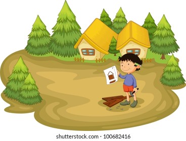 Young carpenter in the woods