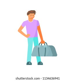 Young cartoon boy with luggage. Vector illustration eps10