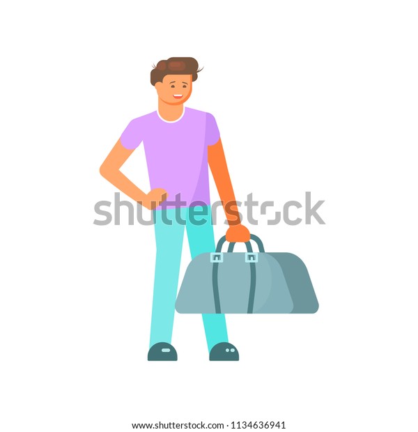 Young Cartoon Boy Luggage Vector Illustration Stock Vector (Royalty ...