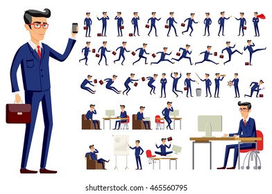 young cartoon businessman in blue suit vector art