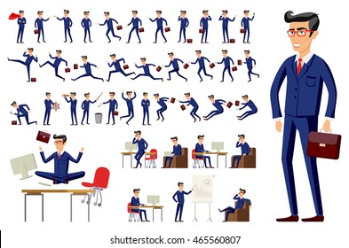 young cartoon businessman in blue suit vector art