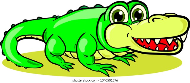 Young cartoon crocodile with opened mouth full of sharp teeth on white background. Vector illustration.