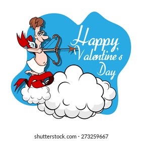 Young Cartoon Cupid on Clouds