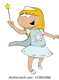 Young cartoon fairy with a magic stick