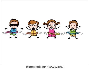 Young Cartoon kids hula hoop