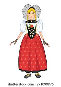 Young cartoon woman in Swiss national costume, of Bern region, eps10