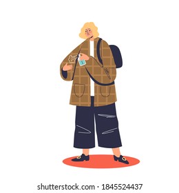 Young cartoon woman using hand sanitizer disinfection to prevent virus and protect from epidemic. Coronavirus protective measures concept. Flat vector illustration