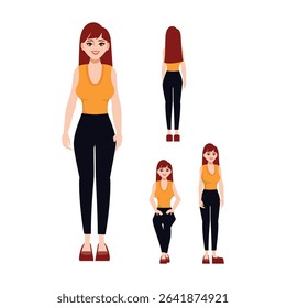 Young casual business woman character constructor for animation. 