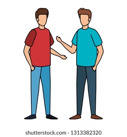 young and casual couple men characters