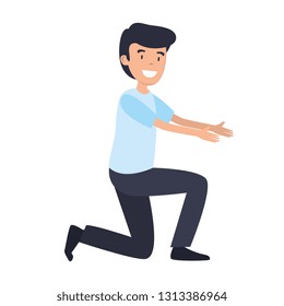 young and casual kneeling man character