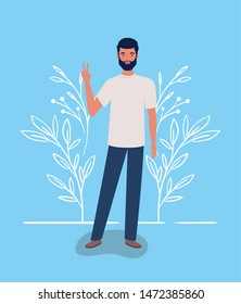 young and casual man with beard character