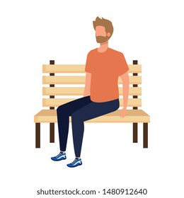 young and casual man with beard seated in park chair