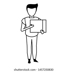 young casual man body without face holding cube cartoon vector illustration graphic design