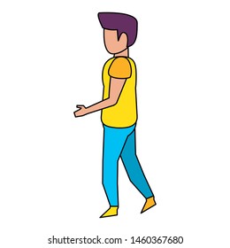 Young casual man body without face wearing yellow t shirt.  Cartoon vector illustration, graphic design