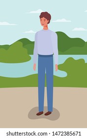 young and casual man in the camp character