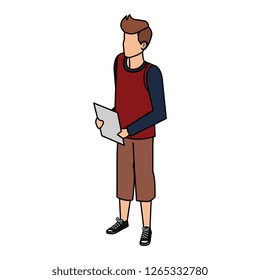 young and casual man with documents