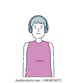 young and casual man with earphones character