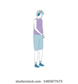 young and casual man with earphones character