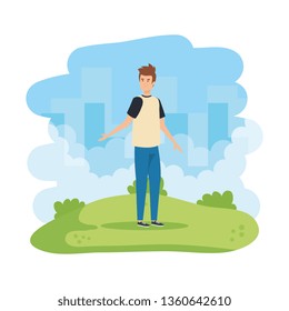 young and casual man in the field