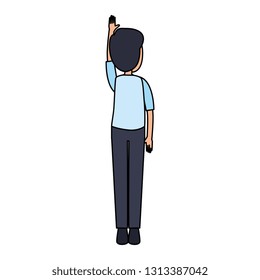 young and casual man with hand up