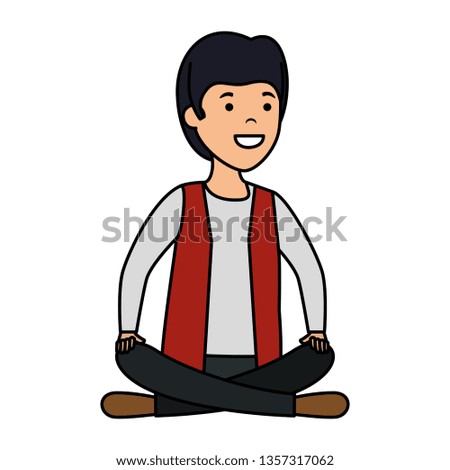 young and casual man with lotus position