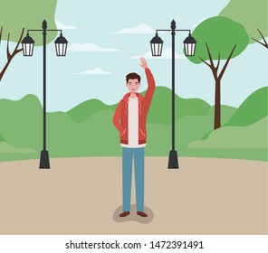 young and casual man in the park character