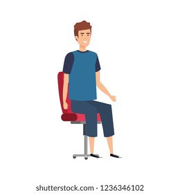 young and casual man sitting in chair