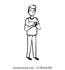 young and casual man using smartphone