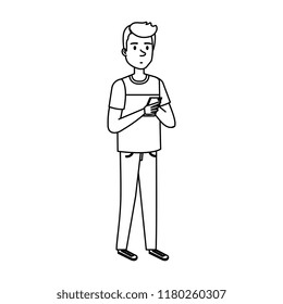 young and casual man using smartphone