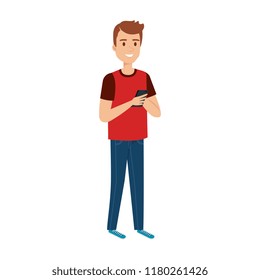 young and casual man using smartphone