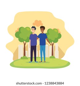 young and casual men in the park
