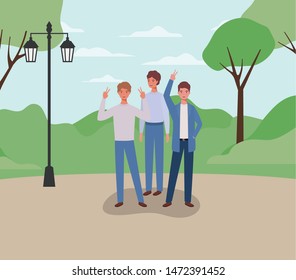 young and casual men in the park characters