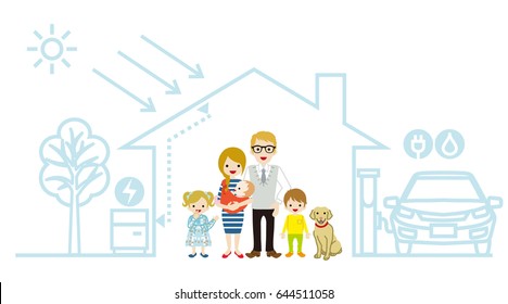 Young Caucasian family in the Futuristic House