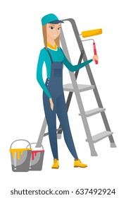 Young Caucasian House Painter Uniform Holding Stock Vector (Royalty ...