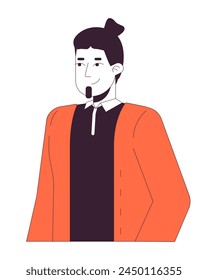 Young caucasian man with beard 2D linear cartoon character. Male student wearing casual clothes isolated line vector person white background. Youth fashion lifestyle color flat spot illustration