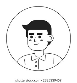 Young caucasian man monochrome flat linear character head. Editable cartoon avatar icon. Happy brunette boy. Face emotion. Colorful spot illustration for web graphic design, animation