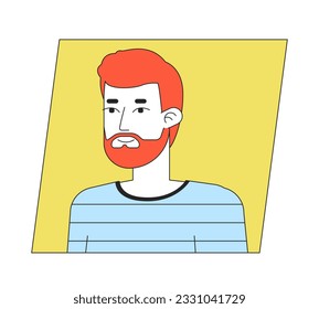 Young caucasian red-haired man flat color cartoon avatar icon. Editable 2D user portrait linear illustration. Isolated vector face profile clipart. Userpic, person head and shoulders