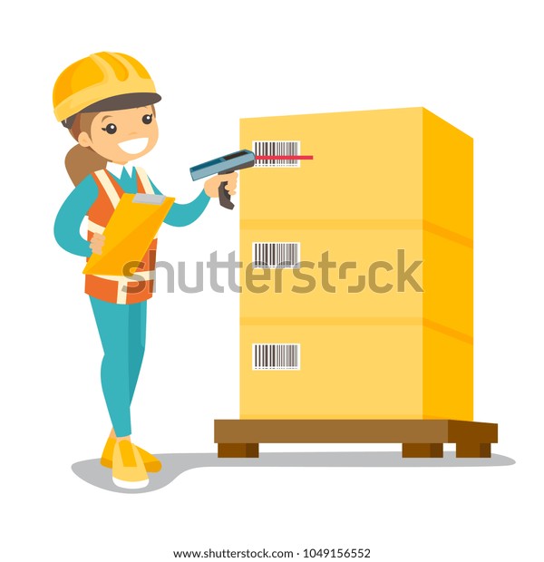 Vector de stock (libre de regalías) sobre Joven caucásico trabajador de